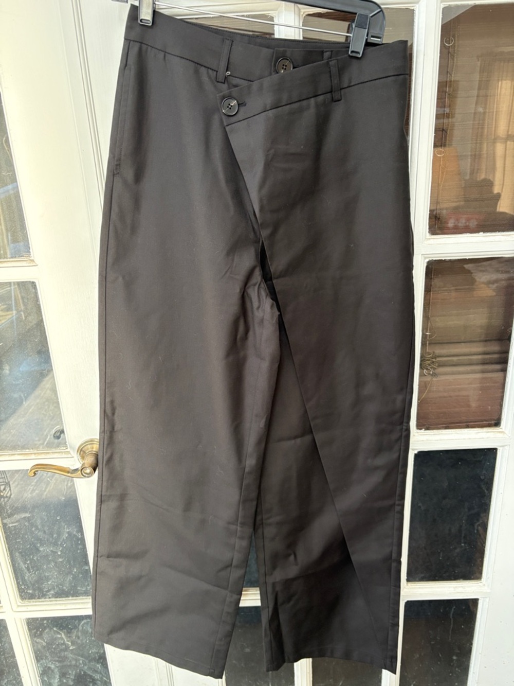 024 Commense Black Wide-Leg Wrap-Front Dress Pants